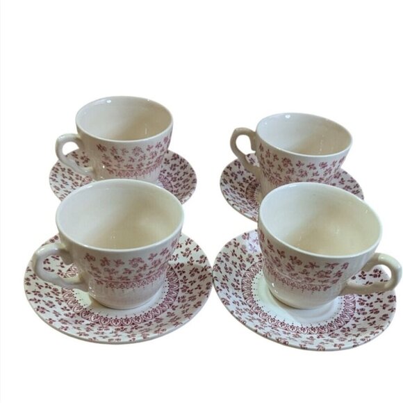 English Ironstone Tableware Provence Red  cup and saucer set of 4 - Picture 3 of 9